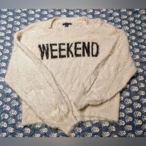 American Eagle Outfitters Fuzzy Cream Crewneck Balloon Sleeve Cropped Sweater M